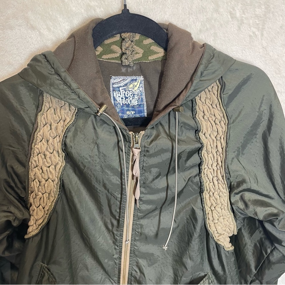 Vintage Free People military green jacket sweater knit trim womens small boho - Picture 8 of 11